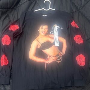 Selena Quintanilla Official Long Sleeve Shirt with Red Rose Sleeves